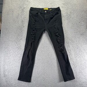 Regal Exchange Jeans Mens 36x30 Black Cotton Denim Skinny Leg Distressed Stretch